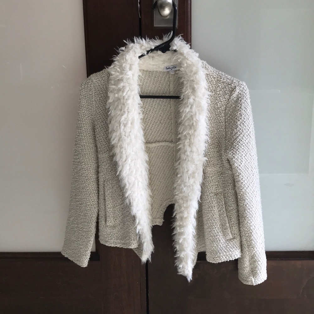 Splendid Girls’ Faux Fur Collar Cardigan Sweater